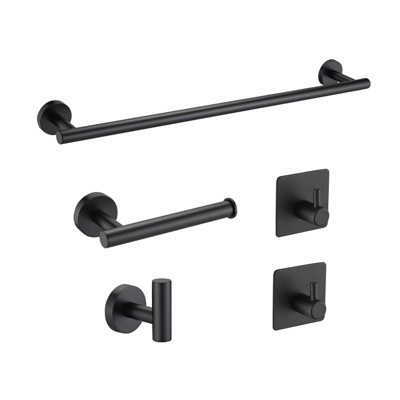 Munora 16" Matte Black Bathroom Hardware Set - Stainless Steel Towel Bar, Toilet Paper Holder & Robe Hooks