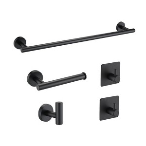 Munora 16" Matte Black Bathroom Hardware Set - Stainless Steel Towel Bar, Toilet Paper Holder & Robe Hooks - 1 of 4