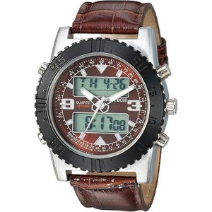 TIMETECH Men's Analog/Digital Multi-Function Weekend Sport Watch with Leather Band, Brown - 1 of 4