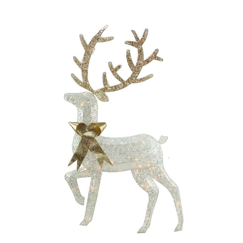 Northlight 46" Lighted 2-D Silver Glitter Reindeer Outdoor Christmas Decoration, 1 of 6