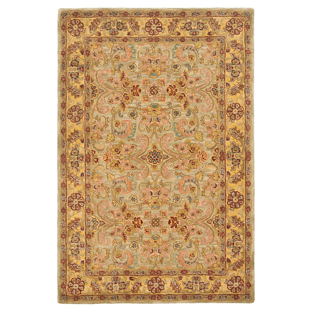 Light Green/Gold Floral Tufted Accent Rug 2'x3'