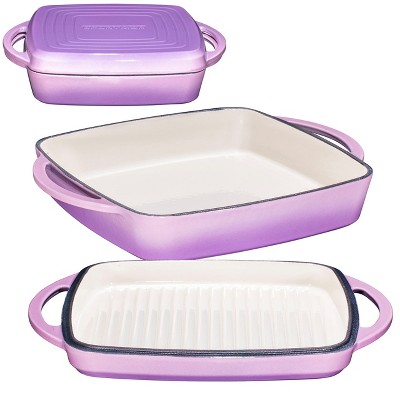 Berghoff Neo Cast Iron 4pc Set, Fry Pan 10, Square Grill Pan 11, & 5qt.  Covered Dutch Oven, Purple : Target