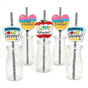 Big Dot of Happiness Teacher Retirement - Paper Straw Decor - Happy Retirement Party Striped Decorative Straws - Set of 24 - 1 of 4