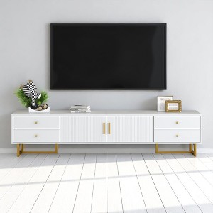 70.9" TV Stand with Wave Groove Cabinet Doors, 4 Drawers & T-Shaped Metal Frame – Media Console for TVs up to 75", Cable Management - 1 of 4