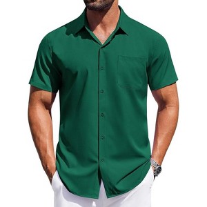 COOFANDY Mens Short Sleeve Dress Shirts Button Down Shirts Regular Fit Business Casual Shirt with Pocket - 1 of 4