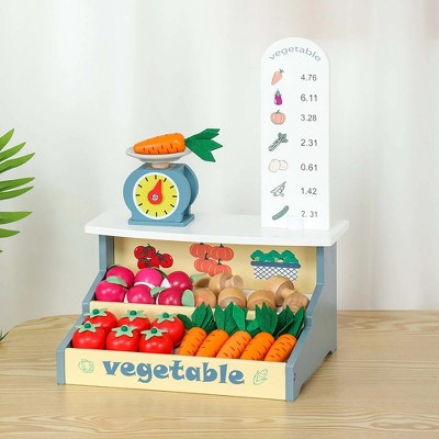 Robotime Dollhouses Market Playset Wooden Vegetables with Market Stand, Kitchen Pretend Play for Kids 3 To Up, Multicolored, 11.4"*9"*18.5"