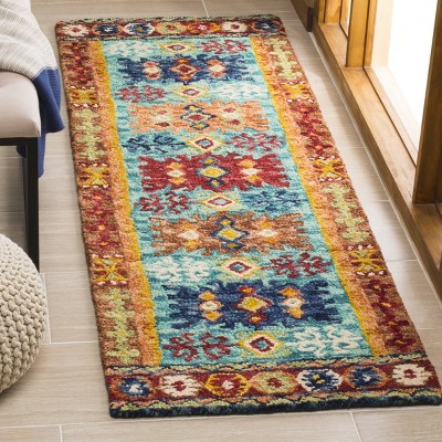 Handmade Blue and Red Wool Tufted Area Rug