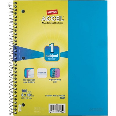 Staples Accel Poly Cover Notebook Wide Ruled 8" x 10-1/2" Teal TR20961M/20961