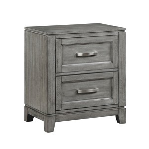 Gulches Collection Gray Nightstand 2 Dovetail Drawers, Stain Nickel Pulls, Okume Veneer, 24"x15.5"x27.5"H - 1 of 4