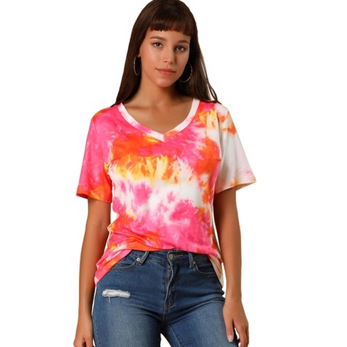 Allegra K Women's Summer Short Sleeves V Neck Tie Dye T-Shirts - image 1 of 4