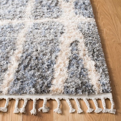 Gray and Cream Rectangular Synthetic Shag Area Rug