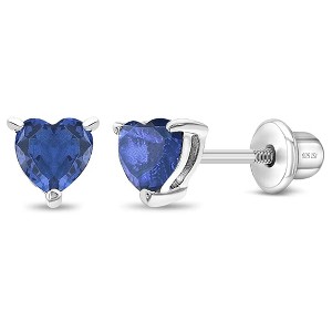 Girls' CZ Heart Solitaire Screw Back Sterling Silver Earrings - In Season Jewelry - 1 of 4