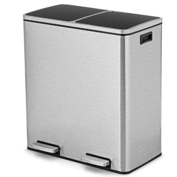 Tangkula 16 Gallon Stainless Steel Trash Garbage Can Double Bucket Pedal Bin