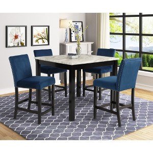 5-Piece Counter Height Dining Set with Faux Marble Table and 4 Upholstered Chairs - 1 of 4