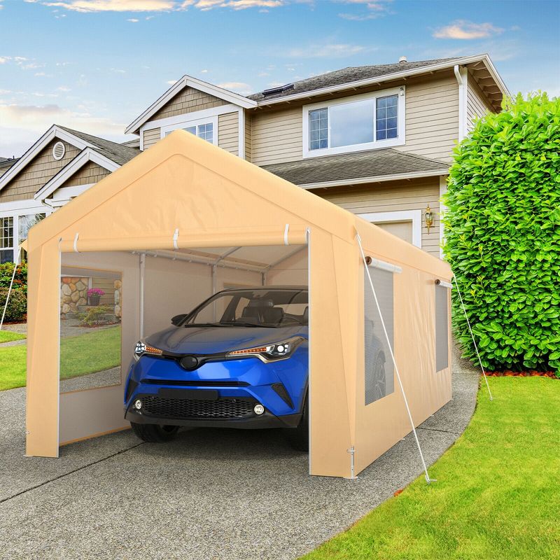 Costway 10x20 ft Heavy-Duty Steel Carport Car Canopy Shelter Sidewalls Tent Garage, 3 of 11