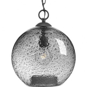 Progress Lighting Malbec 1-Light Pendant, Graphite Finish, Clear Textured Artisanal Glass Shade - 1 of 4