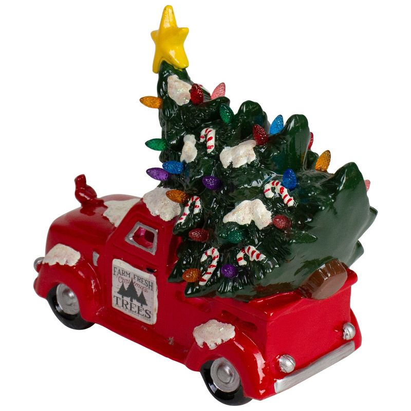 Northlight 8" Red LED Lighted Vintage Truck Hauling Christmas Tree, 4 of 6