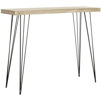 Transitional Lali Light Brown Wood & Metal Console Table with Storage
