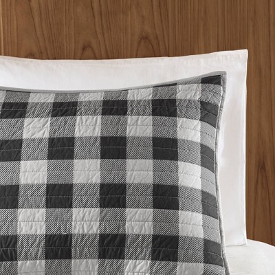 Gray King Cotton Reversible Buffalo Check Quilt Set