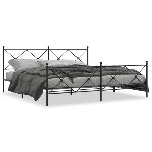 vidaXL King-Size Metal Bed Frame with Headboard/Footboard - Black, 81.5"x78"x35.6", Steel Construction, Extra Underbed Storage - 1 of 4