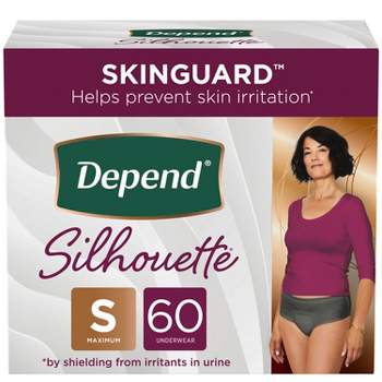 Depend Silhouette Incontinence & Postpartum Underwear for Women - Maximum Absorbency - S - Black - 60ct