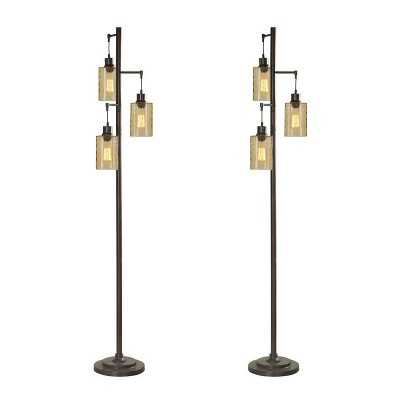 Abode 84 72 Inch 150 Watt Floor Lamp with 3 Glass Champagne Dimple Shades for Living Room, Dining Room, or Bedroom, Bronze (2 Pack)