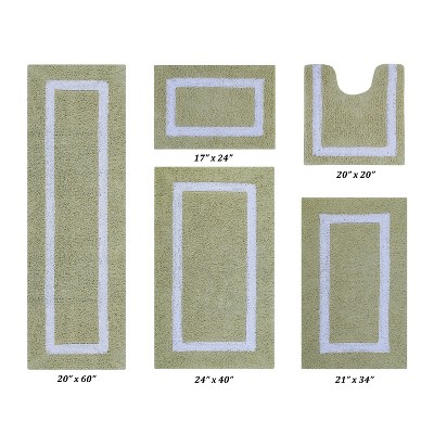 Hotel Bath Rug 100% Premium Cotton Tufted Weave Two Tone Reversible 5 Piece Bathroom Rug Set, Super Soft & Water Absorbent, Machine Washable Bathmat