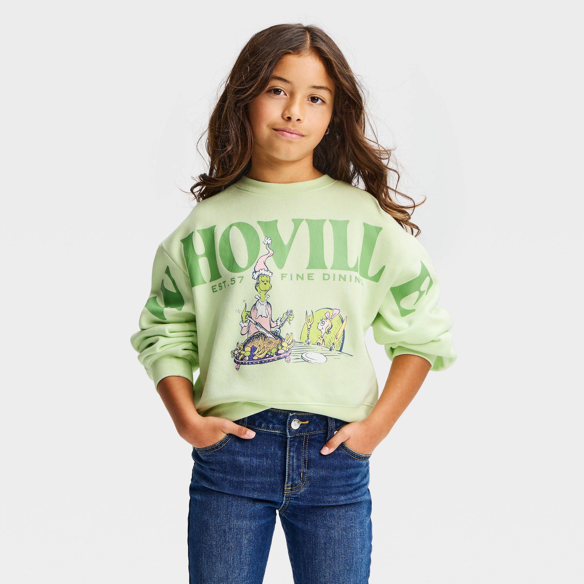 Girls' The Grinch Christmas 'Whoville' Crewneck Sweatshirt - Mint Green