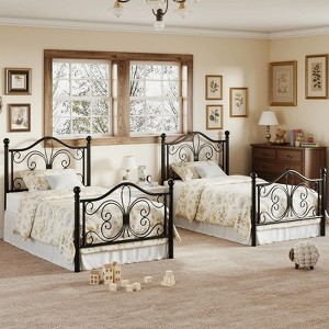 Kids Twin Size Metal Bed Frame with Butterfly Headboard Underbed Storage No Box Spring Needed - 1 of 4