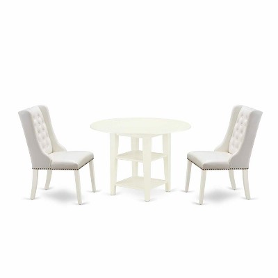 HomeStock 3-Pc Linen White Finish Solid Wood Top Dining Table Set