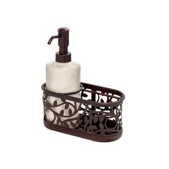 iDESIGN Vine Ceramic Soap Pump with Caddy Dispenser with Storage Compartment Bronze
