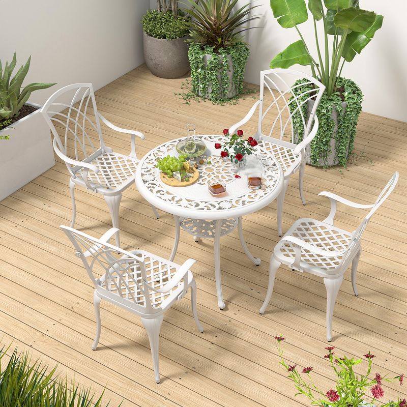 Tangkula 5 Pieces All-Weather Outdoor Cast Aluminum Dining Set Round Dining Table, 2 of 10