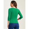 INSPIRE CHIC Women's V Neck 3/4 Sleeves Solid Knitted Buttons Decor Ruched Blouse - 4 of 4
