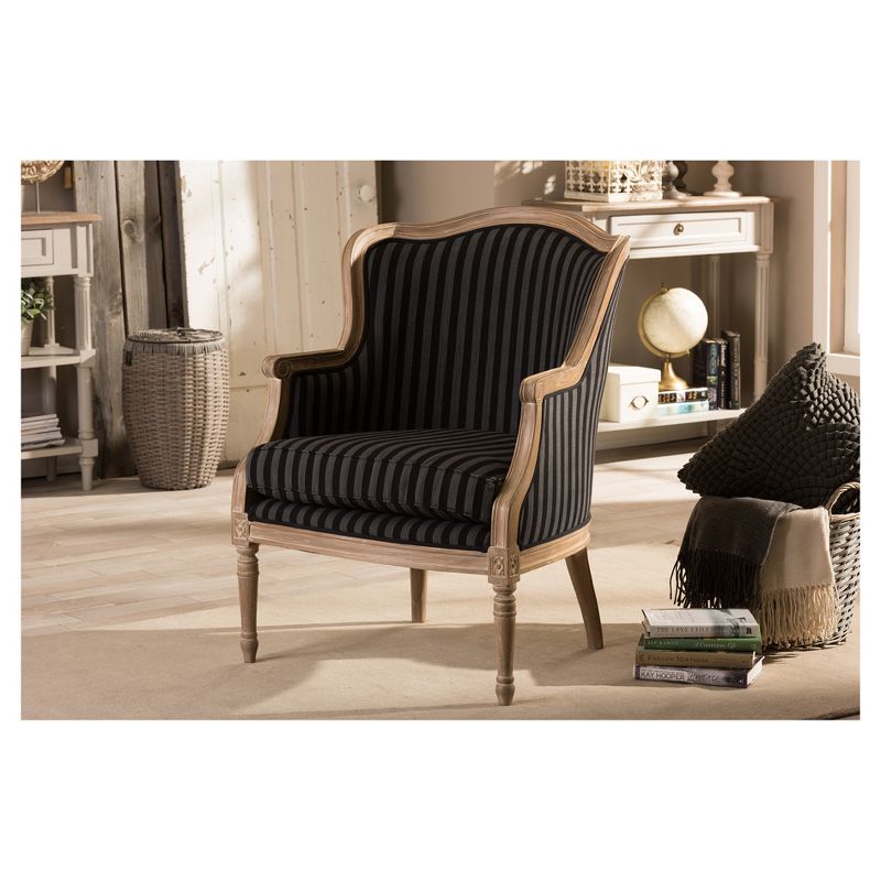 Charlemagne Traditional French Blue Stripe Accent Chair -Baxton Studio, 3 of 9