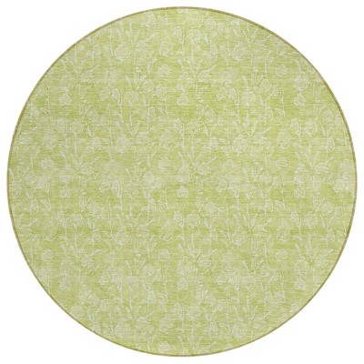 Artichoke Green And Ivory Floral Washable Indoor Outdoor Area Rug