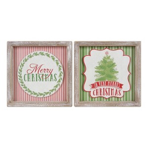 Transpac Wood Merry Christmas Layered Sign Set of 2 Multicolor Wall Panels Indoor Holiday Decor Gift for Hostess - 1 of 1