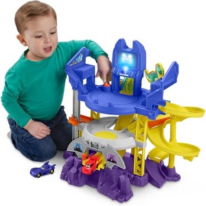 Fisher-Price DC Batwheels Toy Car Race Track Playset, Launch & Race Batcave with Lights & Sounds, Bam The Batmobile & Redbird Vehicles- Great Gift - 1 of 4