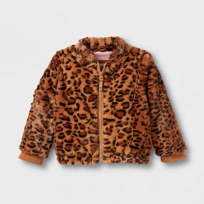 Image of Baby Girls' Leopard Spot Long Sleeve Faux Fur Jacket - Cat & Jack™ Brown 18M