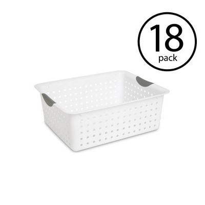 white plastic storage baskets