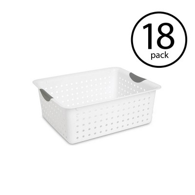 Sterilite Large Ultra Plastic Storage Bin Organizer Basket, White 18 Pack