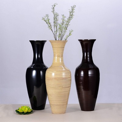 Handcrafted 28" Tall Beige Bamboo Floor Vase