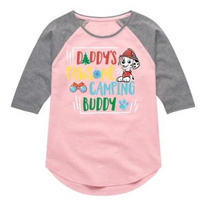 Girls' - Paw Patrol - Daddy's Pawsome Camping Buddy Shirt Tail Raglan Graphic T-shirt - 1 of 4