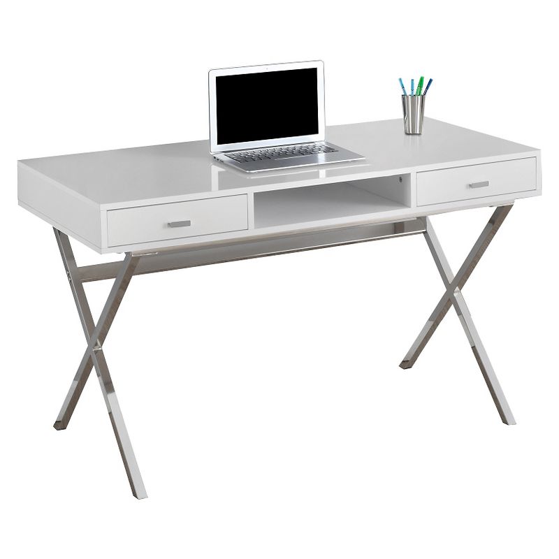 Chrome Metal Computer Desk - Glossy White - EveryRoom, 1 of 7