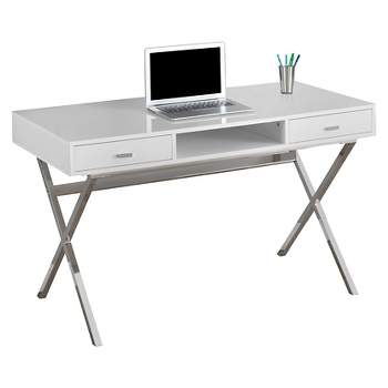 Chrome Metal Computer Desk - Glossy White - EveryRoom