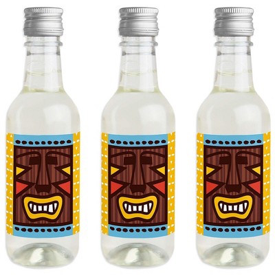 Big Dot of Happiness Tiki Luau - Mini Wine & Champagne Bottle Label Stickers - Tropical Hawaiian Summer Party Favor Gift for Women and Men - Set of 16