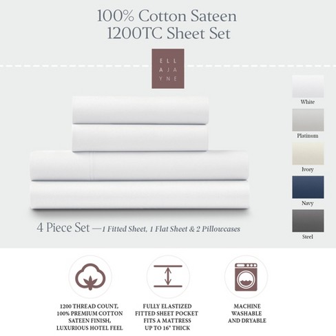 Ella Jayne 1200 Thread Count 100% Cotton Sateen Deep Pocket 4-piece Sheet Set - image 1 of 4