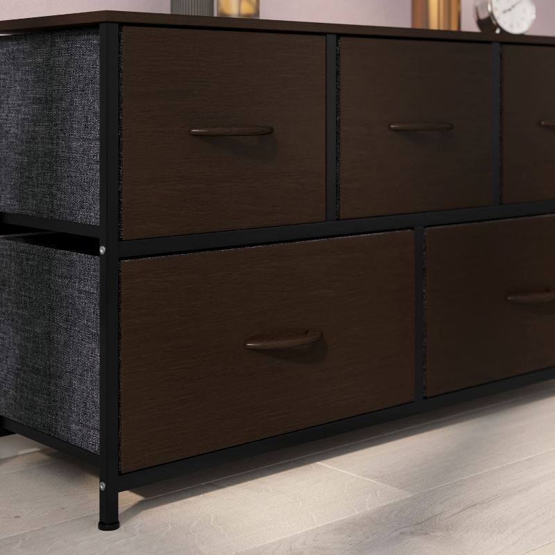 Emma and Oliver 5 Drawer Storage Dresser with Cast Iron Frame, Wood Top, and Easy Pull Fabric Drawers with Wooden Handles, 5 of 12