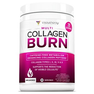Multi Collagen Burn Powder, Hydrolyzed Collagen Peptides Powder with Types I II III V X for Weight Loss Support, Vitauthority, Unflavored 20 Servings - 1 of 4