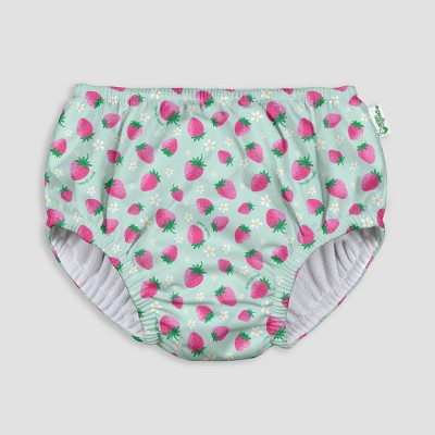 green sprouts Toddler Girls' Pull-Up Strawberry Print Absorbent Reusable Swim Diaper - Mint Green 0-6M
