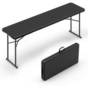 VINGLI 6 FT Narrow Folding Table, Tabletop Folded in Half, Premium Quality HDPE Material and Sturdy Metal Frame,Black - 1 of 4